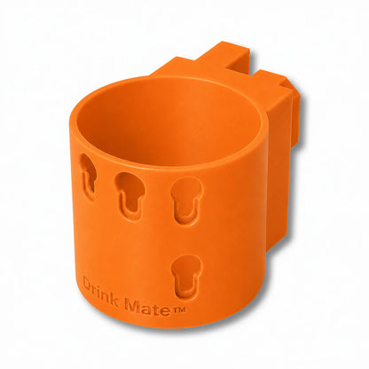 Drink Saver™ in orange. Patented fence mounted cup holder.