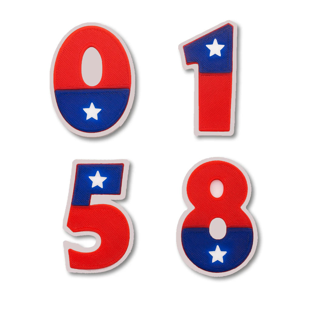 Jersey numbers in red, white and blue. Fits in all Bat Saver™ products with charm slots.