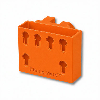 Phone Saver™ in orange. Patented fence mounted phone cradle.