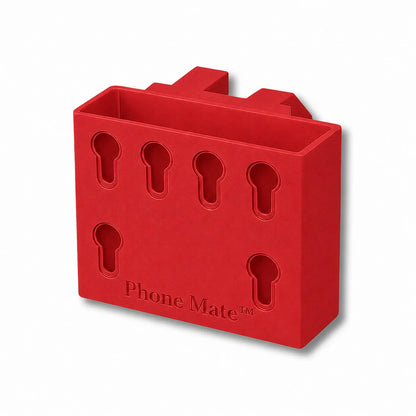 Phone Saver™ in red. Patented fence mounted phone cradle.