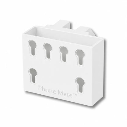 Phone Saver™ in white. Patented fence mounted phone cradle.