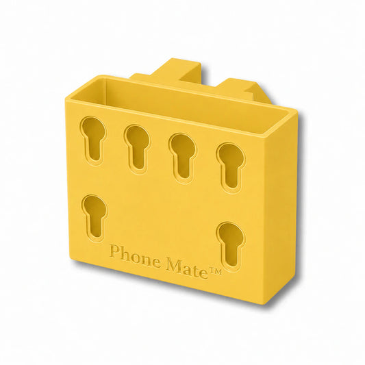 Phone Saver™ in yellow. Patented fence mounted phone cradle.