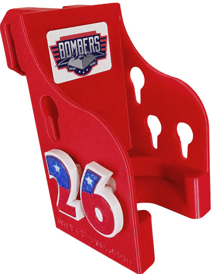 Red Bat Saver™ with Bombers team logo decal and patriotic jersey numbers.
