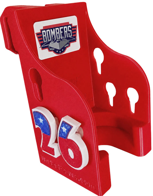 Red Bat Saver™ with Bombers team logo decal and patriotic jersey numbers.